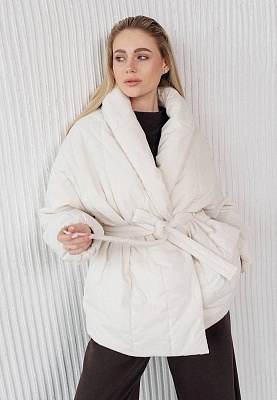 Belted jacket in milky color 251-02-005-1, фото 1 