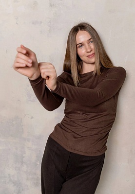 Thin jersey long-sleeve in chocolate color 254-08-021, фото 1 