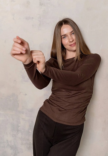 Thin jersey long-sleeve in chocolate color 254-08-021, фото 1 