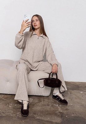 Beige warm knit sweatshirt 254-08-003, фото 2