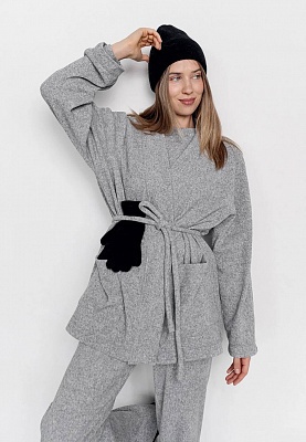 Gray warm knit cardigan 254-08-004-1, фото 1 