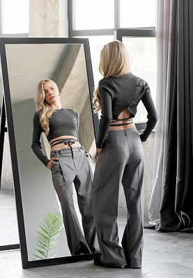 Grey fabric-suit palazzo pants 243-05-008, фото 1