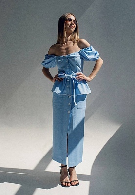 Cyan linen skirt 252-04-002-1, фото 2 