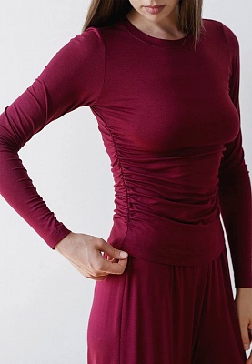 Burgundy side gathered longsleeve-top 253-08-015-1, фото 1 