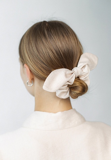 Week women's beige Boho linen hair elastic 240-25-002-1, фото 1 