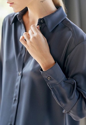 Satin shirt in steel color 253F-08-002, фото 2 
