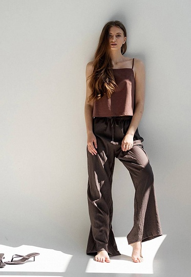Boho linen pants in chocolate color 252-05-001-3, фото 1 