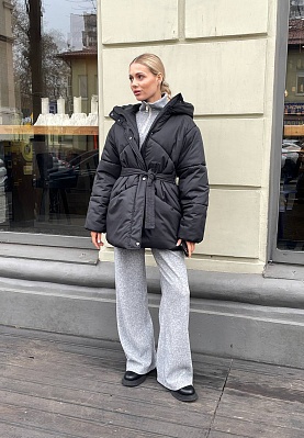 Black belted winter jacket 254-02-004-2, фото 2